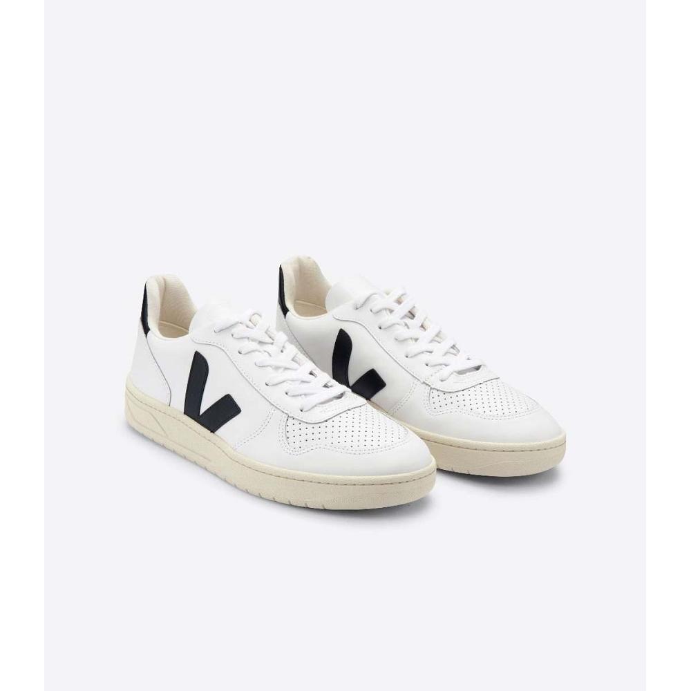 Veja V-10 LEATHER Men's Sneakers White/Black | CA 337FDN